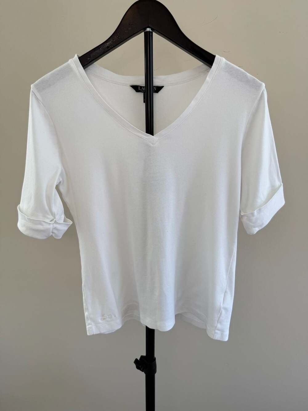 Lauren Ralph Lauren 100% Cotton V-Neck T-Shirt White -L